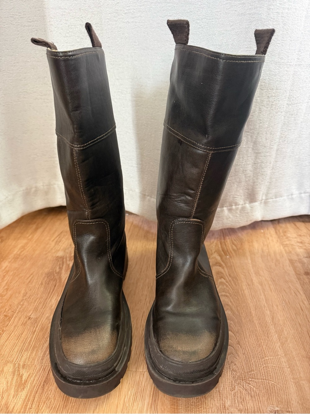 Zara Dark Brown Tall Leather Heeled Boots